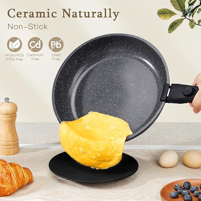 GiPP Ceramic Pots and Pans Set Non Stick Nonstick Detachable Handle Cookware Sets Healthy Non Toxic PFAS PFOA &amp PTFE Free Dishwasher ＆Oven Safe Induction Kitchen Pot and Pan 21 Piece Grey