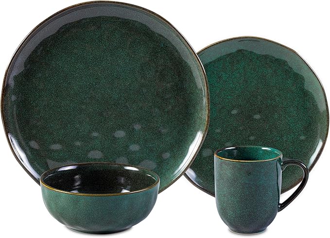 16-Piece Dinnerware Set Service for 4 Plates and Bowls Set Microwave and Dishwasher SafeScratch Resistant Green