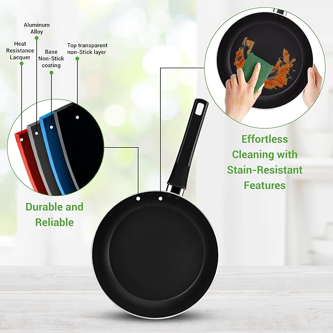 NutriChef 13-Piece Nonstick Cookware - Heat Resistant Kitchen Ware Set w/Saucepan Frying Pans Cooking Pots Casserole Lids Ladle Fork Strainer - NCCWA13 Black