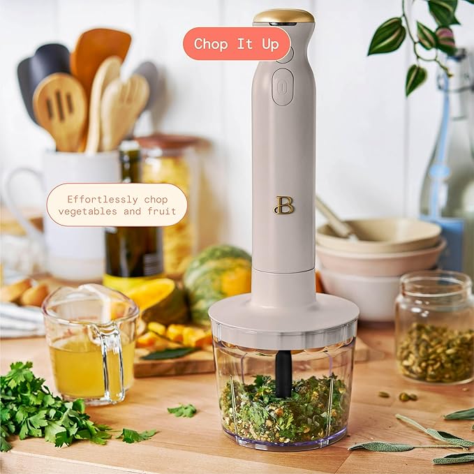 Cordless Immersion Blender 5-in-1 Set | Rechargeable Hand Blender with Chopper Whisk &amp Measuring Cup | 6 Variable Speeds | Stainless Steel Blades | BPA-Free | Stick Blender