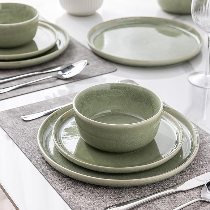 AmorArc Stoneware Dinnerware Sets &amp Pasta Bowls for 4Reactive Glaze Ceramic Plates and Bowls SetHighly Chip and Crack Resistant | Dishwasher &amp Microwave Safe Dishes SetService for 4 (16pc)
