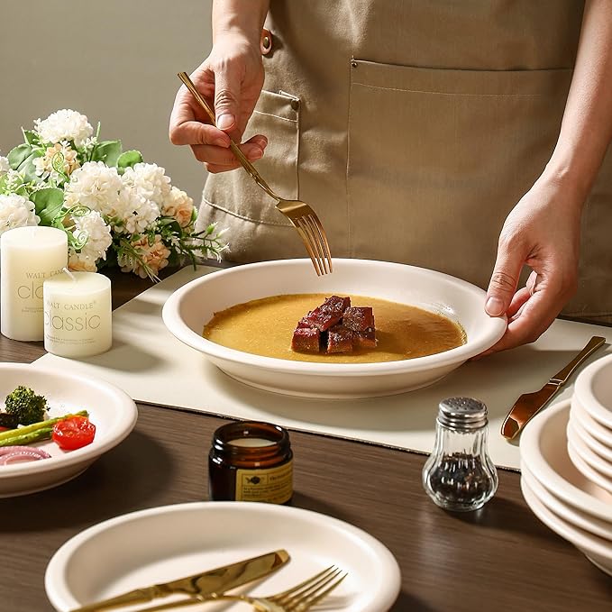 GZG 10.25-Inch Ceramic Dinner Plates Set of 4 Rustic Matte Glaze Terracotta Stoneware Plates for Main Course &amp Everyday Meals Microwave &amp Dishwasher Safe(Cream Mist)