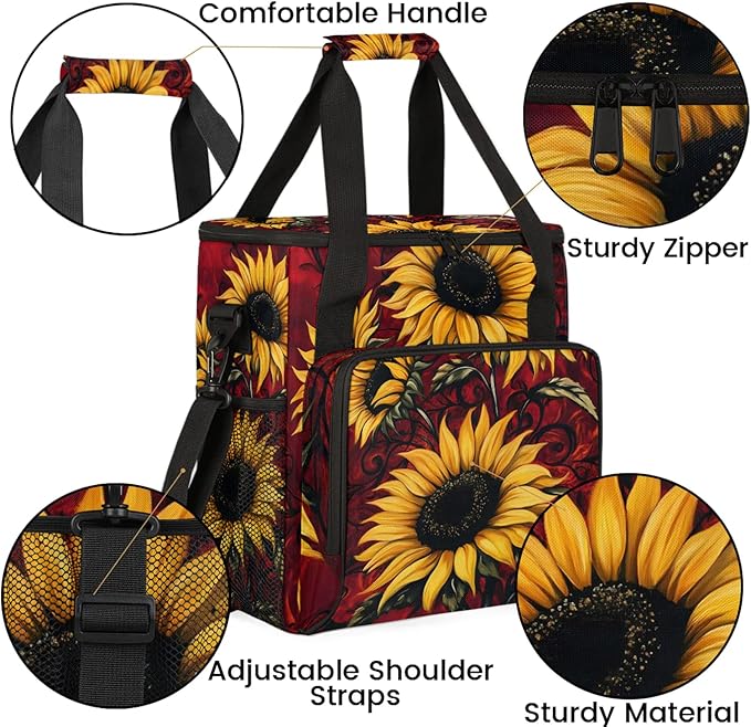 Sunflower Coffee Maker Travel Bag Flower Insulated Grocery Bag Travel Picnic Leakproof Cooler Bags With Shoulder Strap