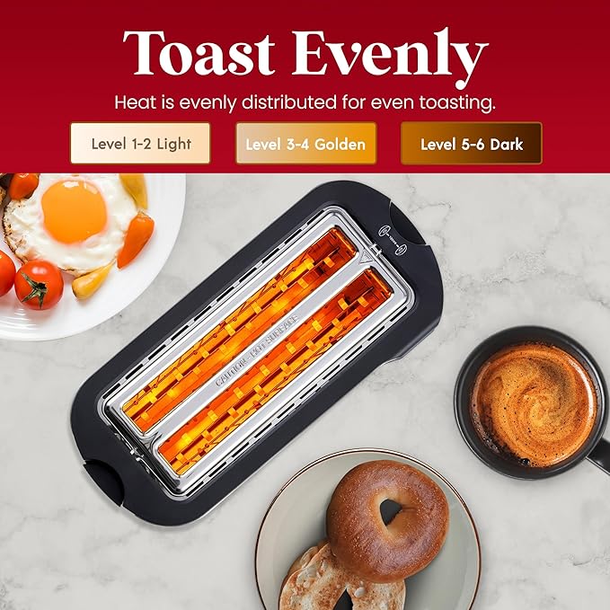 Elite Gourmet ECT5322 Long Slot 4 Slice Toaster Countdown Timer Bagel Function 6 Toast Setting Defrost Cancel Function Built-in Warming Rack Extra Wide Slots for Bagels Waffles Stainless Steel