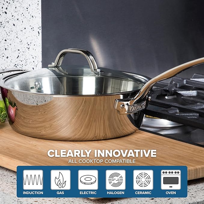 Viking 5-Ply Pots and Pans Set 5 Piece Stainless Steel Kitchen Cookware Silver