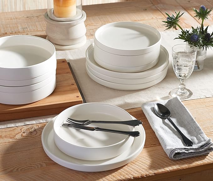 222 Fifth 12 Pieces Porcelain Dinnerware Set for 4 Elegant White Plates and Bowls Sets Ceramic Dishes Chip Resistant Kitchen and Dining Dish Set for Everyday Use Microwave &amp Dishwasher Safe K