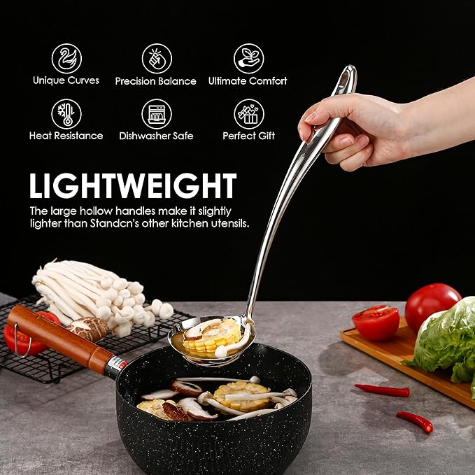 304 Stainless Steel Kitchen Utensil Set - 9 PCS Serving Utensils Cooking Utensil Solid Spoon Slotted Spoon Fork Spatula Ladle Skimmer Spoon Slotted Spatula Tunner Spaghetti Spoon Large Spoon