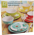 Laurie Gates - 12 Piece Melamine Dinnerware Set (Red Yellow Green Blue)