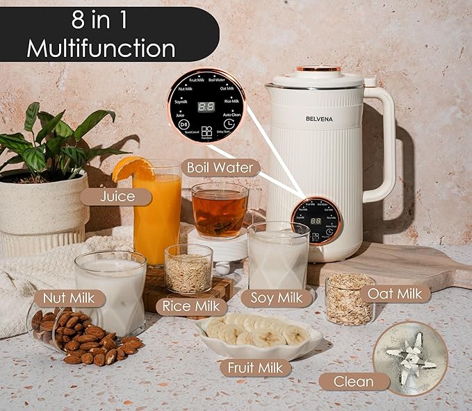 All-In-One Bundle Nut Milk Maker Machine – Includes 4 Storage Bottles Labels &amp Measuring Set 32oz Capacity 8 in 1 Function Soy Milk Maker Machine Automatic Stainless Steel Almond Nut Oat Rice