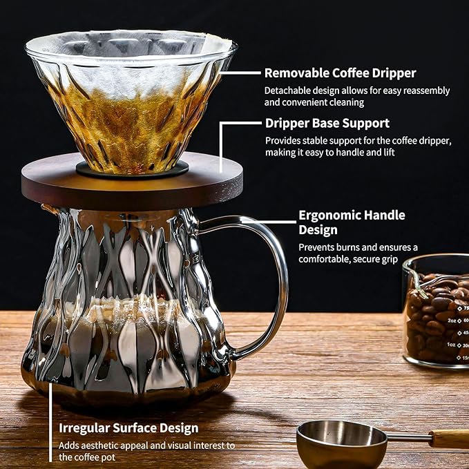 Unbreakable - Pour Over Coffee Maker 650ML/22OZ Heat Resistant Borosilicate Glass Dripper with Filter Holder BPA-Free Manual Coffee Brewer for Home and Office Use