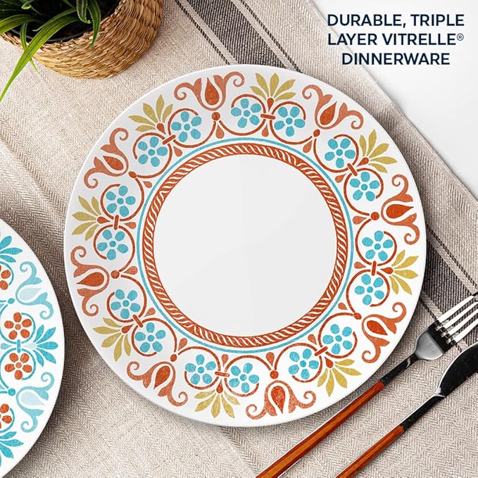 Corelle Global Collection Vitrelle 12-Piece Dinnerware Set Triple Layer Recycled Glass Terracotta Dreams &amp Global Collection Vitrelle Dinner Plates Set Triple Layer Recycled Glass