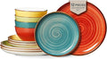 ONEMORE Plates and Bowls Set 12 PcsStoneware Dinnerware Sets for 4 MicrowavableOven &amp Dishwasher Safe PorcelainScratch Resistant Dishes Set