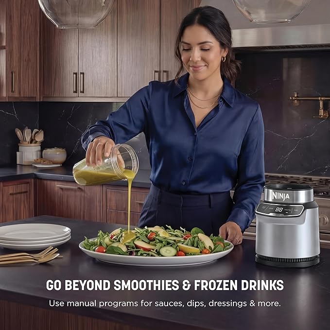 Ninja | Blender | Nutri Pro | Single Serve | For Smoothies Salsa Shakes and Frozen Drinks | Includes 2 Smoothie Cups &amp Lids | Crushes Ice Fruit &amp Veggies |Silver | BN401