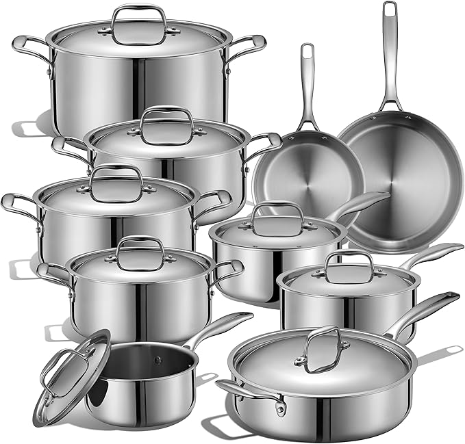 LEGEND COOKWARE 5-Ply Stainless Steel Cookware Set 19-Piece Pots and Pans Set - Induction Compatible Oven Safe 800°F - Non-Toxic No Coatings - Built to Last Generations