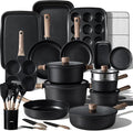 CAROTE 44pcs Nonstick Kitchen Titanium Cookware Sets Nonstick Pots and Pans Induction Cookware Set Kitchen Cooking Sets Non Stick w/Frying PanBlack