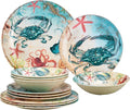 UPware 12 Piece Crab Melamine Dinnerware Sets Outdoor Dishes Set Plates and Bowls Sets Service for 4 Multicolor