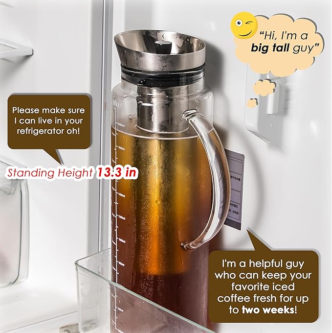 Aquach 68 Oz Cold Brew Coffee &amp Iced Tea Maker – Airtight Lid for Freshness Up to 2 Weeks Dishwasher Safe