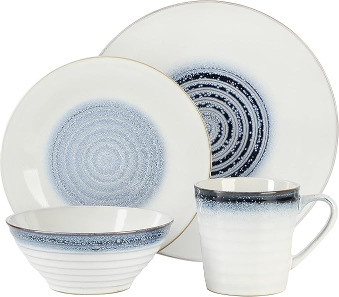 Gibson Elite Spiral Reactive Embossed Dinnerware Set - Blue Service for Four (16pcs)