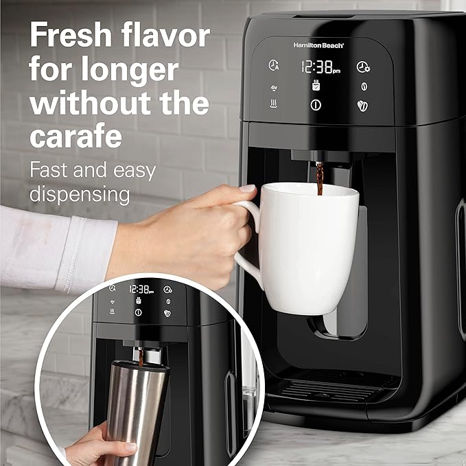 Hamilton Beach One Press Programmable Dispensing Drip Coffee Maker with 12 Cup Internal Brew Pot Removable Water Reservoir Black Next Gen (47600)