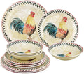 UPware 12 Piece Country Rooster Melamine Dinnerware Sets Outdoor Dishes Set Plates and Bowls Sets Service for 4 Multicolor