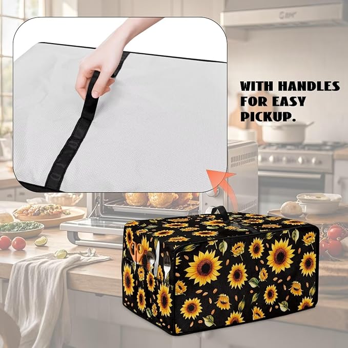 Toaster Oven Cover Heat-Resistant Dust-proof Air Fryer Protective Covers with Organizing Side Pockets to Hold Jam Spreader Knife &amp Toast Machine Tongs Sunflower Leaves