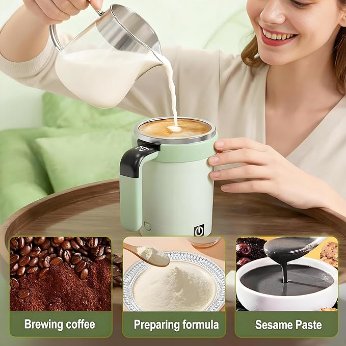 2026 New Electric Coffee Mug with a Built-In Lcd Thermometer Perfect for Brewing Coffee Milk Cocoa Etc Made of 304 Stainless Steel Upgraded Digital Touchscreen Mode (Black)