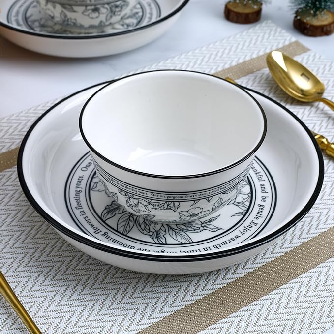 Floral Porcelain Dinnerware Sets for 2 10-Piece Plates and Bowls SetMicrowave &amp Dishwasher Safe Elegant Gift Packaging
