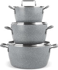 Granitestone Gray Pots and Pans Set Nonstick 6 Stackable Piece Cooking Pots Set Kitchen Pots Non Stick Coating 5qt 3qt &amp 1.5qt Pots with Lids Stay Cool Handles Dishwasher Safe 100% Toxin Free