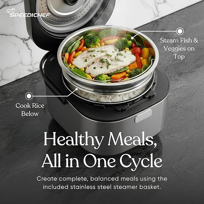 10-Cup Rice Cooker with Steamer Basket | Smart Rice Maker with Easy-to-Clean Nonstick Inner Pot | Delay Timer &amp Keep Warm Settings | Non-Toxic &amp BPA-Free | Ideal for Family Meals Stainless St