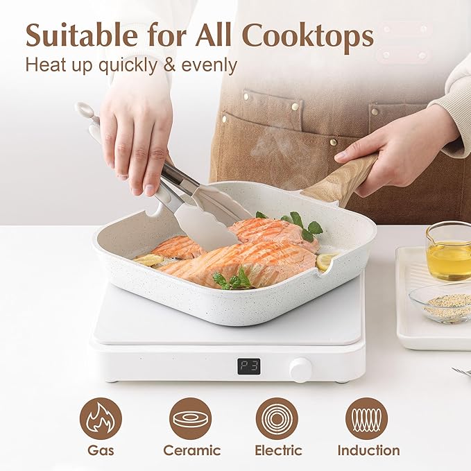 SENSARTE 13-Piece Nonstick Ceramic Cookware Set9.5Inch Nonstick Ceramic Grill Pan for Stove Tops