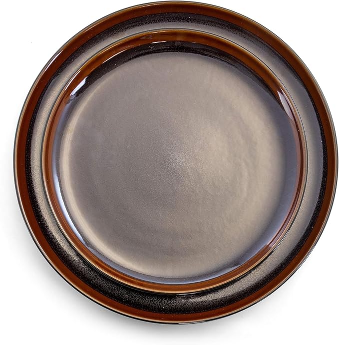 16 Piece Round Stoneware Dinnerware Set in Metallic Black Complete Tableware Service for 4