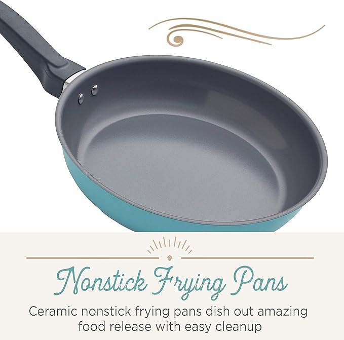 Farberware 120 Limited Edition Stainless Steel Cookware Pots and Pans Set with Prestige Kitchen Tools 10 Piece Aqua Blue