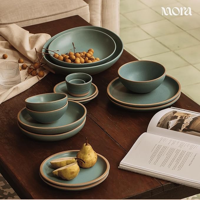 MORA Small Bowls Set of 4 16oz Ceramic Pottery Dessert Bowls - Microwave Oven and Dishwasher Safe - Iris