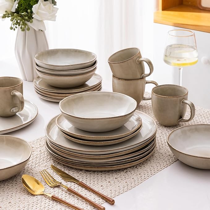 AmorArc Ceramic Dinnerware SetsHandmade Reactive Glaze Plates and Bowls SetsHighly Chip and Crack Resistant | Dishwasher &amp Microwave Safe Dishes Set Service for 6 (30pc)