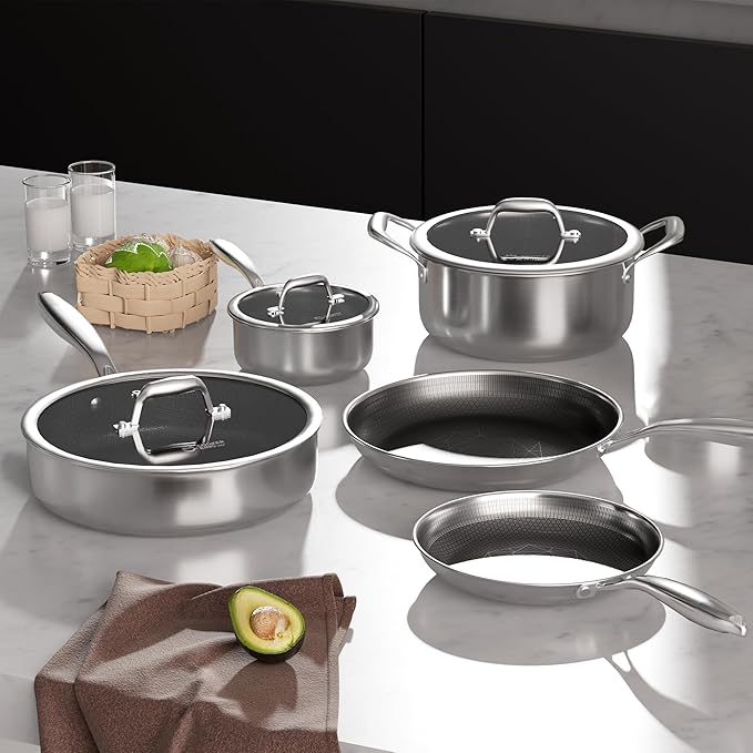 COOKER KING Stainless Steel Cookware Set Pots and Pans Set with Lids Frying Pans Saucepan Saute Pan &amp Stock Pot Non Stick Non Toxic Induction Oven Dishwasher Safe PFOA Free