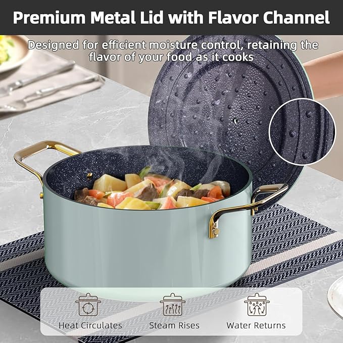 Nuwave Lux LE 13-Pc Cookware Set with Elegant Gold Handle Diamond Infused Ceramic Non-Stick PFAS Free Premium Metal Lids Ergonomic Stay-Cool Handles Induction Ready &amp Compatible w/All Cooktop