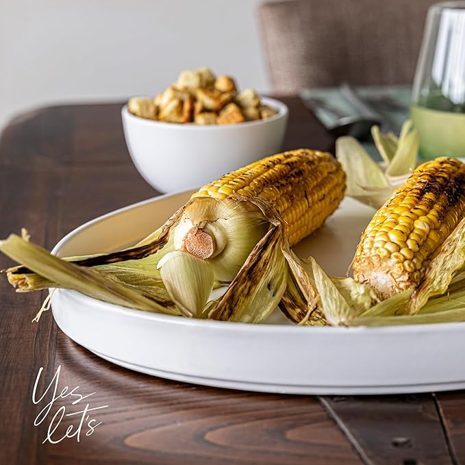 over&ampback Stackable Stoneware Serving Platter - Elegant 1-Piece Oval Serving Platter to Complete Your Kitchen Set - Perfect for Appetizers Desserts and More - 16 L x 11 W - Semi-Matte White