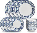 12-Piece Dinnerware Set for 4 Stoneware Kitchen Plates &amp Bowls Set Coastal Dinnerware Sets Microwave &amp Dishwasher Safe Scratch Resistant Vintage Dishware Set for Everyday Use &amp Family