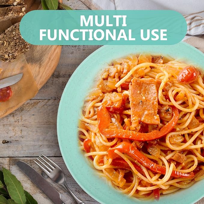 12pcs Wheat Straw Dinnerware Set with Unbreakable Plates Bowls and Cups Microwave Safe Colorful Tableware and Camping Use