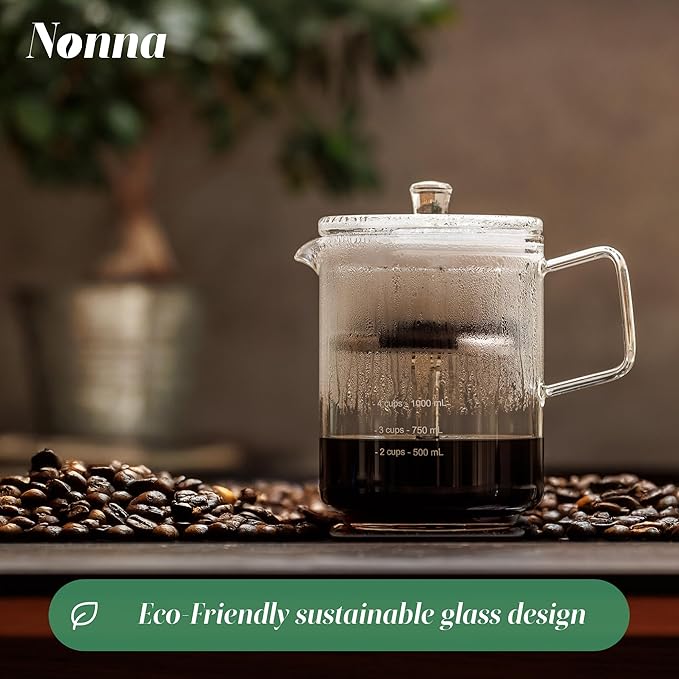 NONNA 2.0 Glass Coffee Percolator - Borosilicate Glass &amp Stainless Steel Retro Percolator | Eco Friendly Coffee Gift | BPA Free | Stovetop Glass Coffee Percolator (1 Unit)
