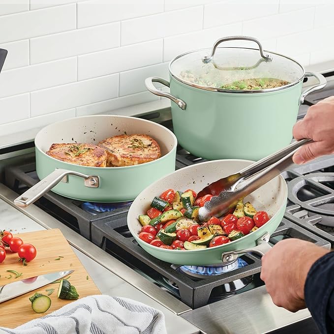 KitchenAid Hard Anodized Ceramic Nonstick Cookware/Pots and Pans Set 10 Piece - Pistachio