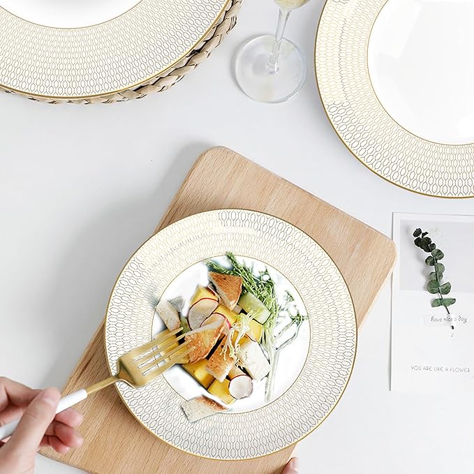 gold trim dinnerware set service for 4 16 pieces porcelain dishes set ceramic plate sets for dinner party anniversary brunch banquet
