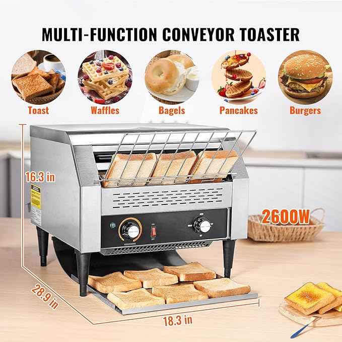 Happybuy Commercial Conveyor Toaster 450 Slices/Hour Heavy Duty Stainless Steel Electric Toaster Oven For Toast Bun Bagel Bread