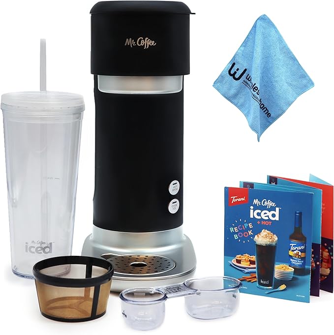 Mr. Coffee Iced Coffee Maker Single Serve Hot and Cold Coffee Maker with 22 ounce Reusable Tumbler Filter and Wholesalehome Cloth