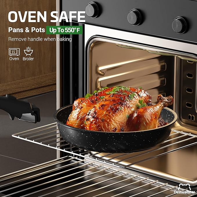 26 Pcs Pots and Pans Set Non Stick Ceramic Cookware Set Non Toxic with Detachable Handles Healthy Induction Cookware Oven Safe RV Kitchen Set PFAS PFOA &amp PTFE Free Black