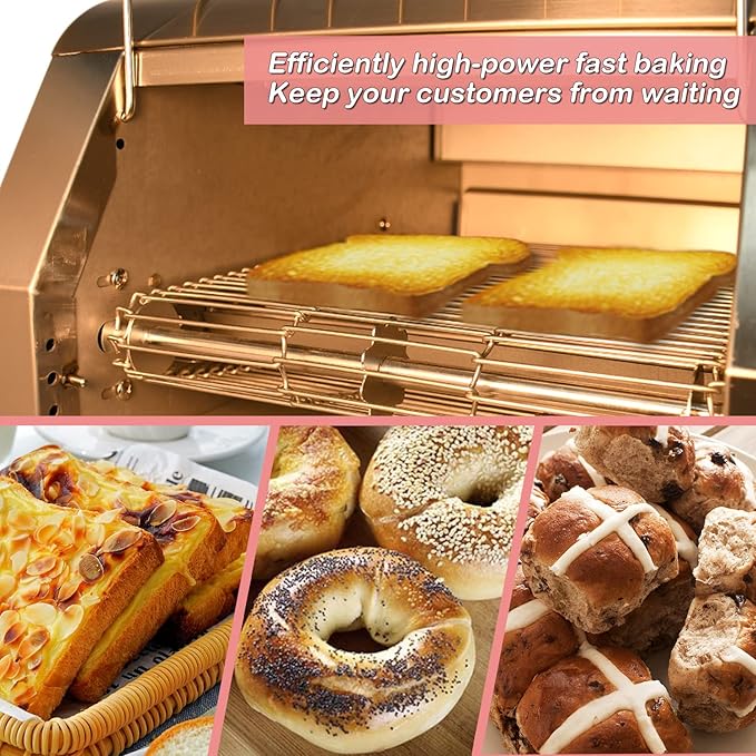 Commercial Conveyor Toaster2240W/300Slices/Hour7 Speed Control/3 Toaster Mode OptionsCountertop Industrial ToastersElectric Restaurant Toaster for Bread Bun Bagel Food Baked