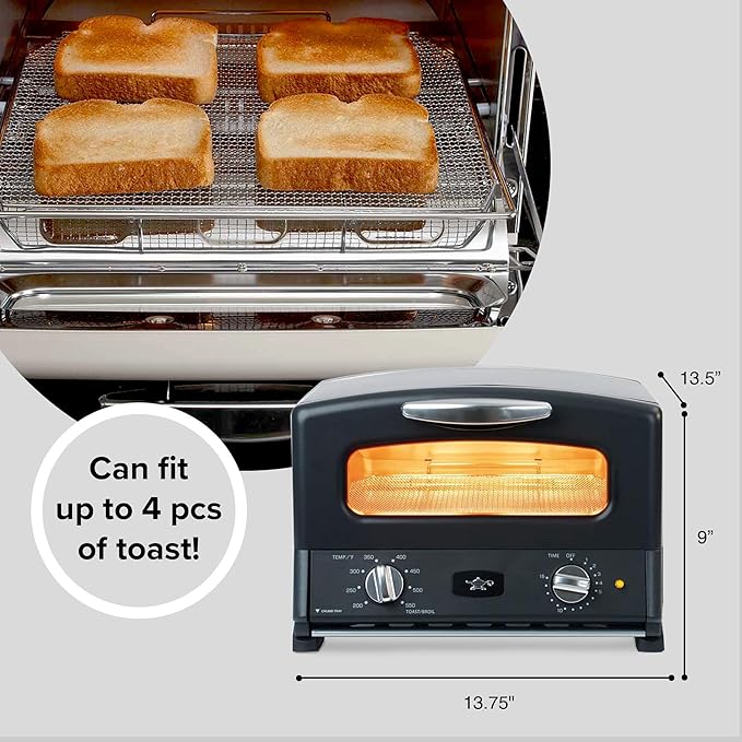 Countertop Toaster Oven Compact Kitchen Appliance with Graphite Heating Technology Black
