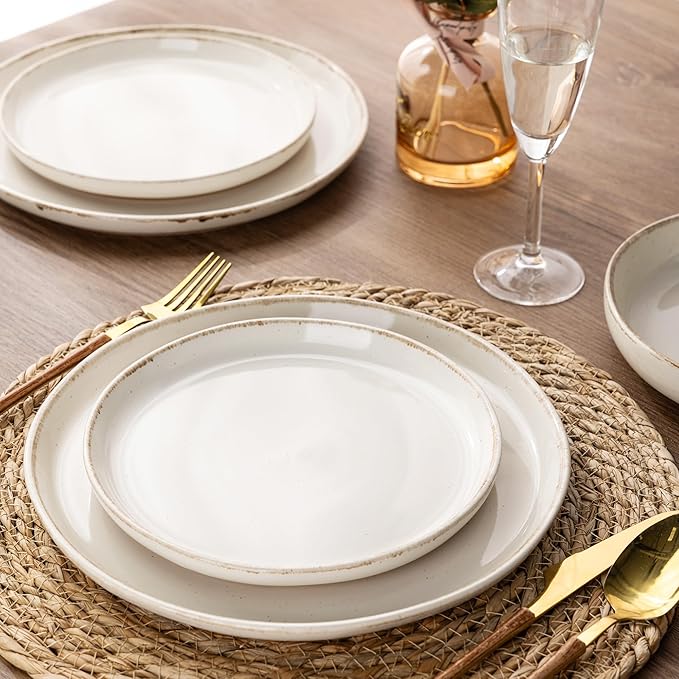 AmorArc Dinnerware Sets with Pasta Bowls for 4 Handpainted Stoneware Plates and Bowls Set with Rustic Terracotta Underside Scratch Resistant Dishes Set Dishwasher &amp Microwave Safe 16 Pcs