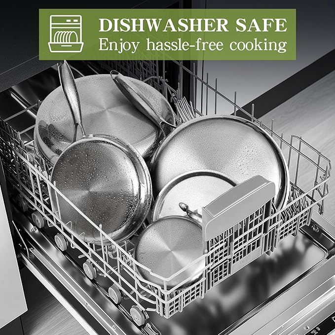 Triple Ply Stainless Steel Pots and Pans Set EWFEN 12 Piece Induction Cookware Set Oven Dishwasher Safe | Frying Pans Saucepans Saute Pan &amp Stock Pot PFOA Free Kitchen Skillet
