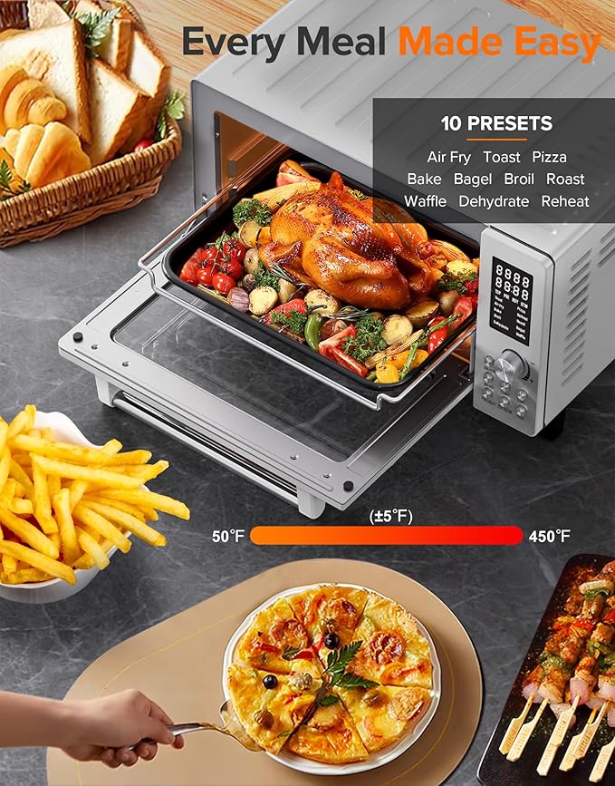 Nuwave Bravo Pro Smart 21QT Toaster Oven Air Fryer Combo Convection Oven Countertop 10 functions all in 1 with even &amp quick crisp technology 50-450°F 1800W Stainless Steel